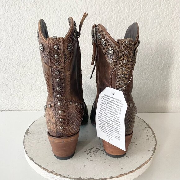 Lane SHOWDOWN Womens Cowboy Boots 8.5 Brown Short Western Cowgirl Lace-up Bootie - Picture 3 of 11